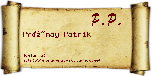 Prónay Patrik névjegykártya