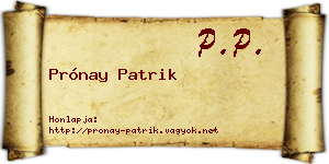 Prónay Patrik névjegykártya